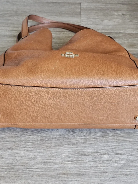 COACH Edie 31 Light Saddle Refined Pebbled Leather Shoulder Handbag. Brown - Picture 5 of 12